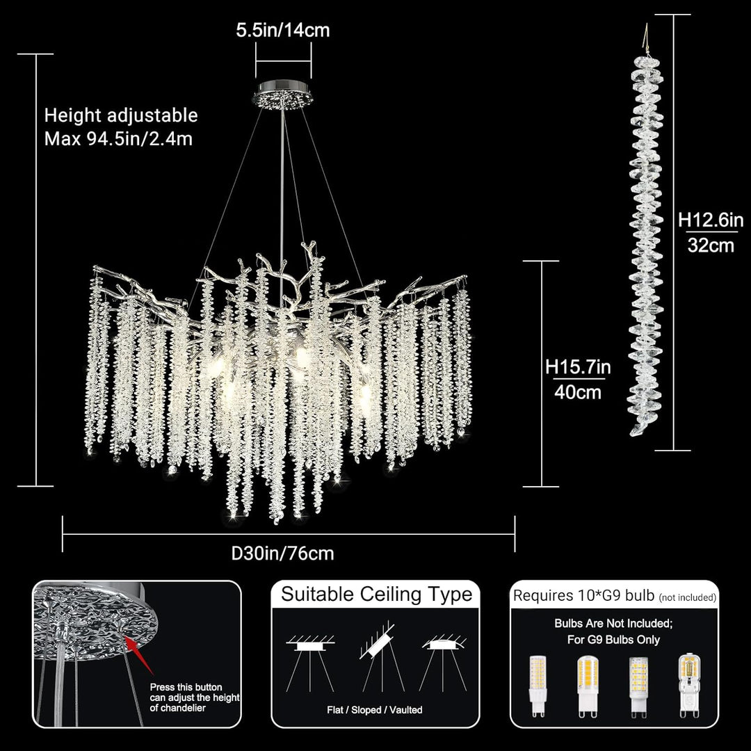 Branch Snow Tree  Silver Chandelier30"D