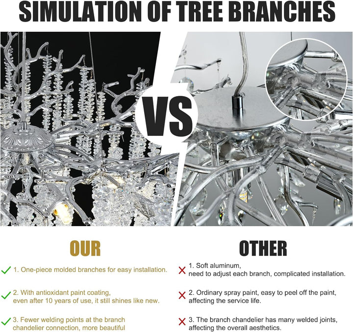 Branch Snow Tree  Silver Chandelier30"D