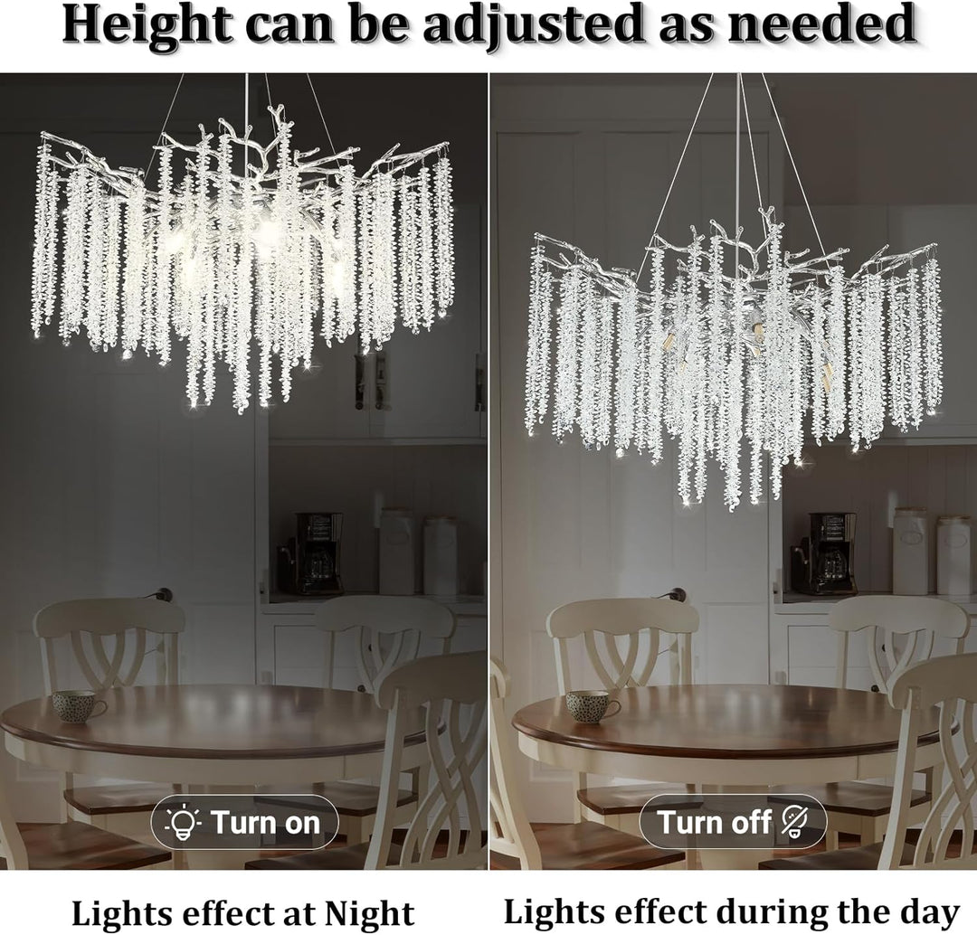 Branch Snow Tree  Silver Chandelier30"D