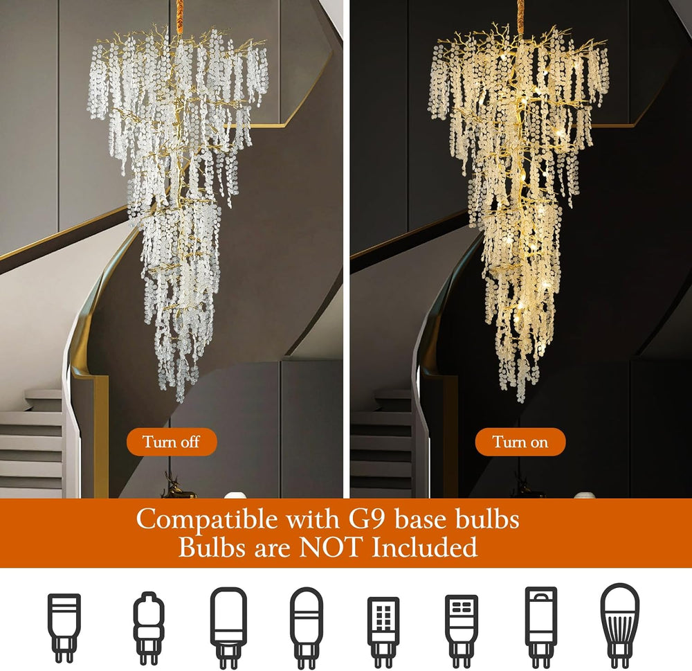 Cathy Modern Crystal Tree Branch Staircase Chandelier 95"