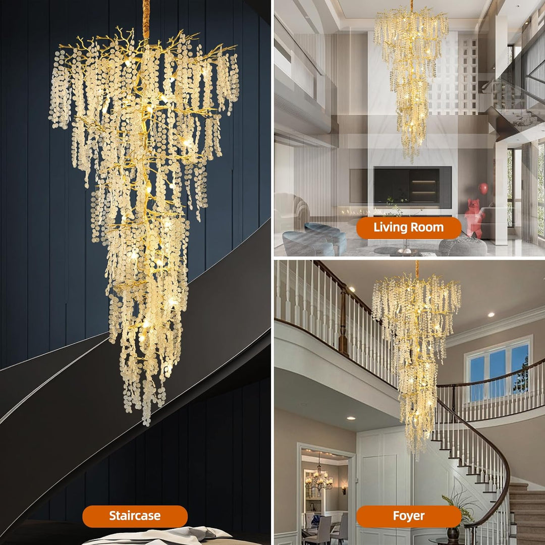 Cathy Modern Crystal Tree Branch Staircase Chandelier 95"