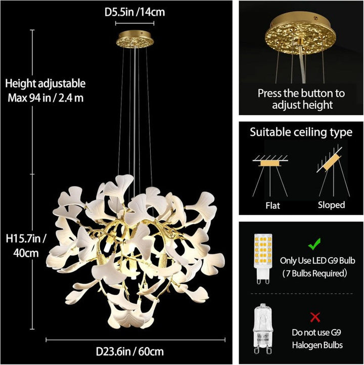 Ceramic Ginkgo Leaf Branches Chandelier