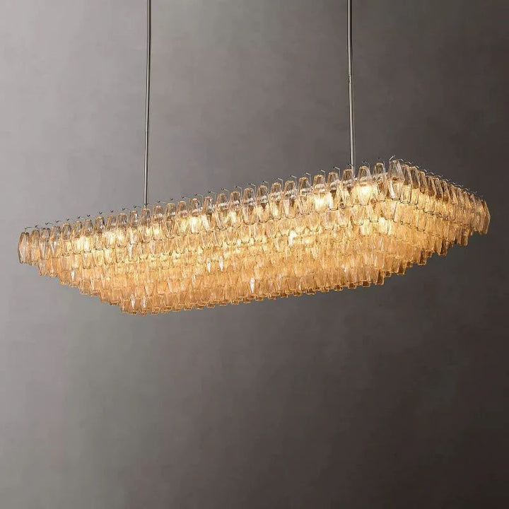 Vicky Clear Glass Tiered Rectangular Chandelier 74" For Living Room