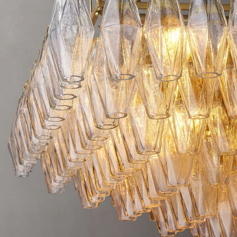 Vicky Clear Glass Tiered Rectangular Chandelier 74" For Living Room
