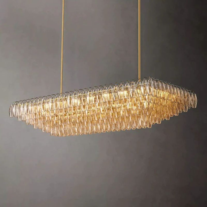 Vicky Clear Glass Tiered Rectangular Chandelier 74" For Living Room