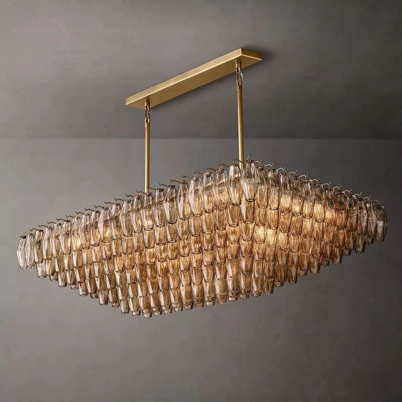 Vicky Smoke Glass Tiered Rectangular Chandelier 54" For Living Room