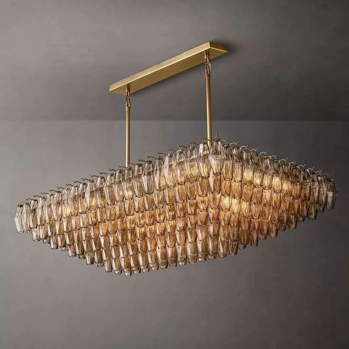 Vicky Smoke Glass Tiered Rectangular Chandelier 54" For Living Room