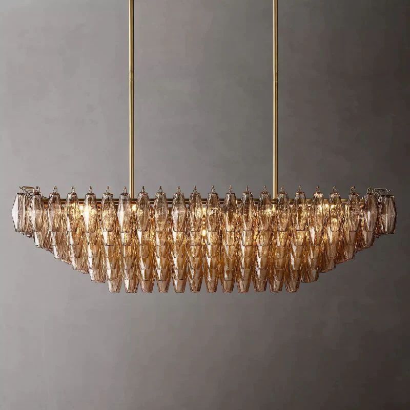 Vicky Smoke Glass Tiered Rectangular Chandelier 54" For Living Room