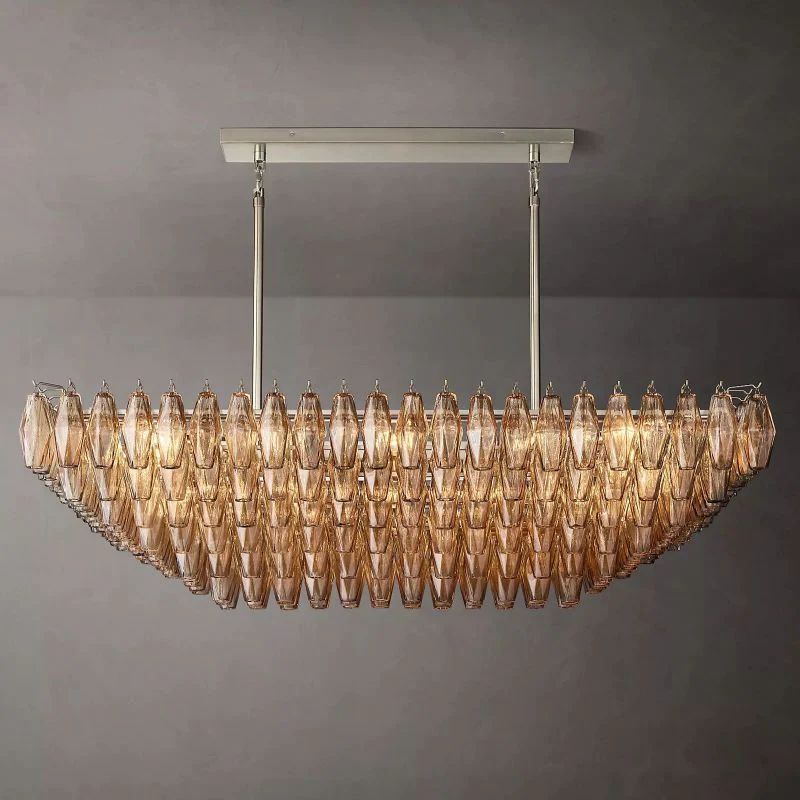 Vicky Smoke Glass Tiered Rectangular Chandelier 54" For Living Room