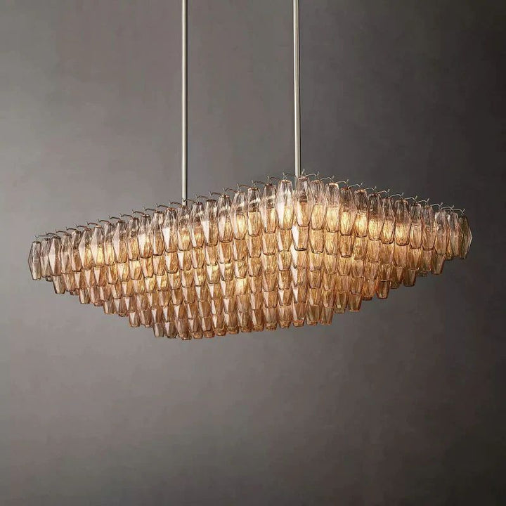 Vicky Smoke Glass Tiered Rectangular Chandelier 54" For Living Room