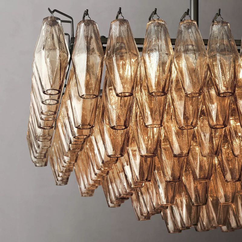 Vicky Smoke Glass Tiered Rectangular Chandelier 54" For Living Room