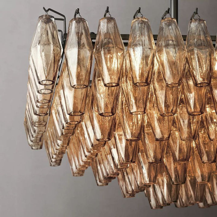Vicky Smoke Glass Tiered Rectangular Chandelier 54" For Living Room