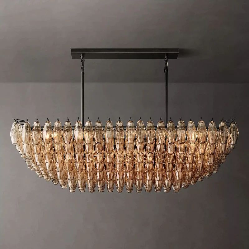 Vicky Smoke Glass Tiered Rectangular Chandelier 54" For Living Room