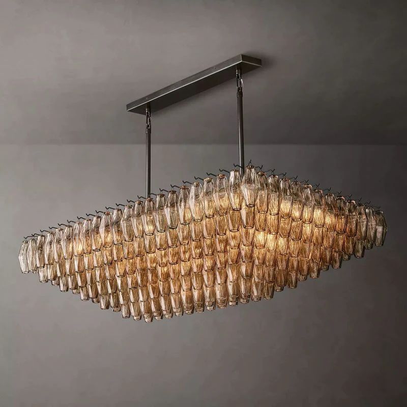 Vicky Smoke Glass Tiered Rectangular Chandelier 54" For Living Room