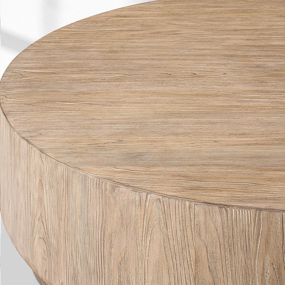 Cira Solid Wood Plinth Round Coffee Table