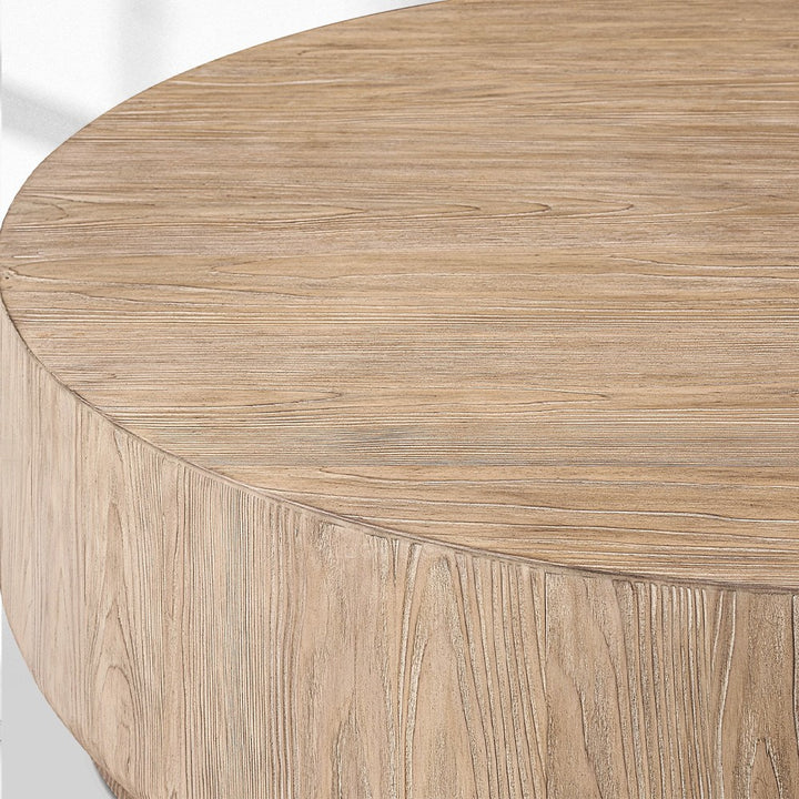 Cira Solid Wood Plinth Round Coffee Table