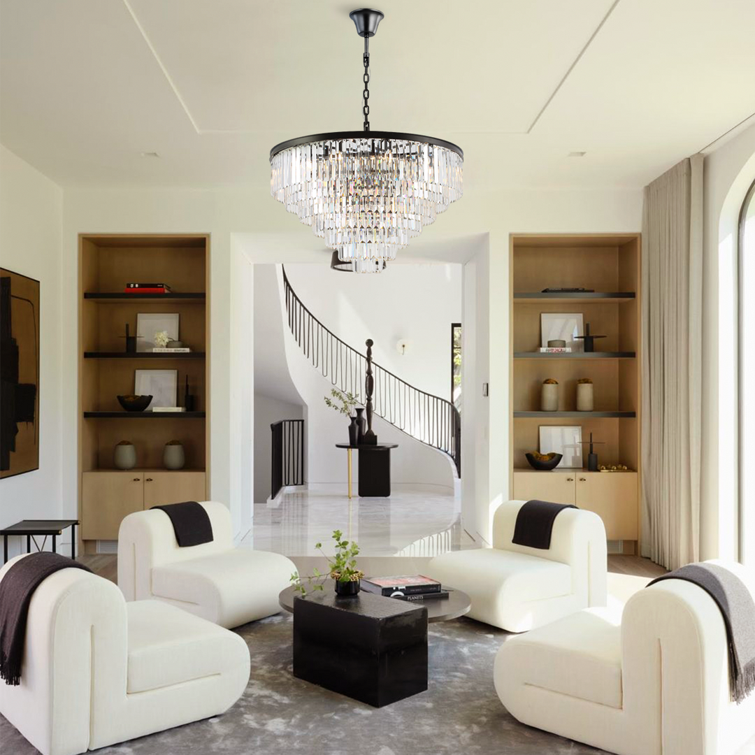 Della Tedem Multi-Tier Clear/Smoke Crystal Round Chandelier