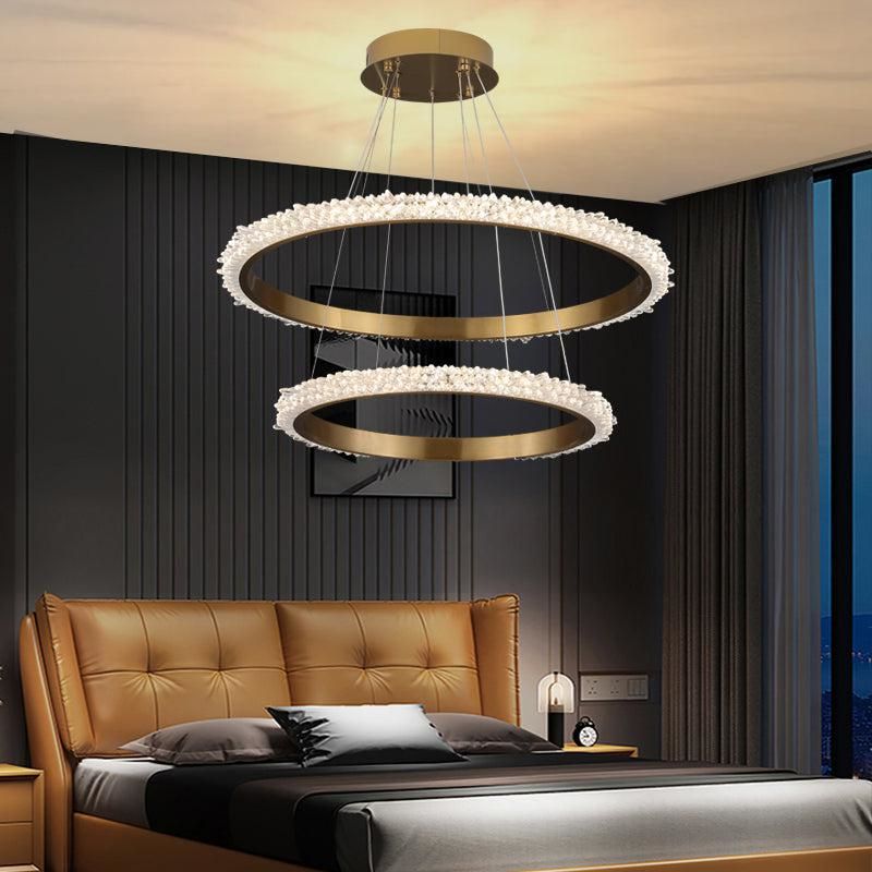 Gina Contemporary K9 Crystal Halo Circle Foyer Chandelier