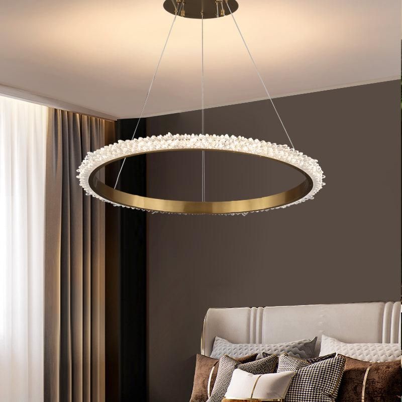 Gina Contemporary K9 Crystal Halo Circle Foyer Chandelier