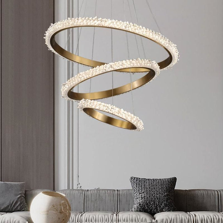 Gina Contemporary K9 Crystal Halo Circle Foyer Chandelier