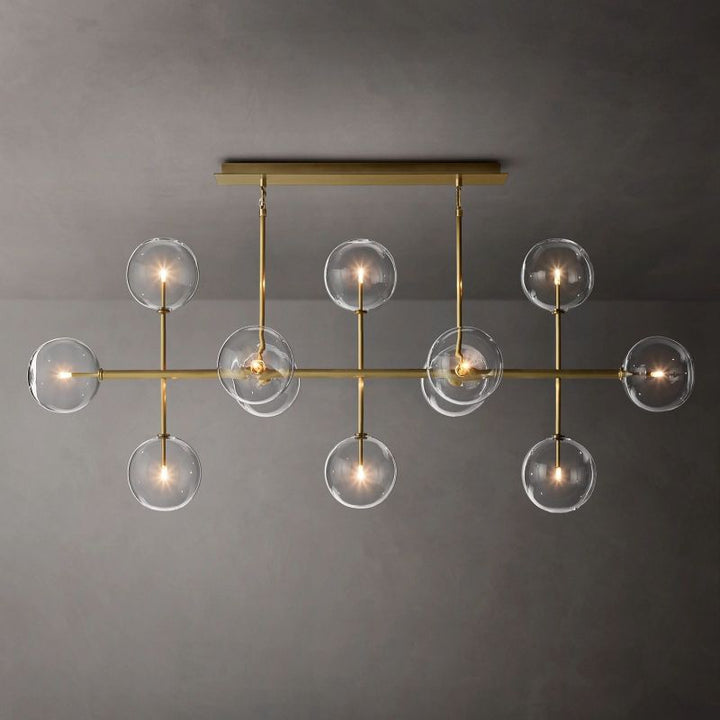 Glass Globe Mobile Linear Chandelier 72"For Living Room
