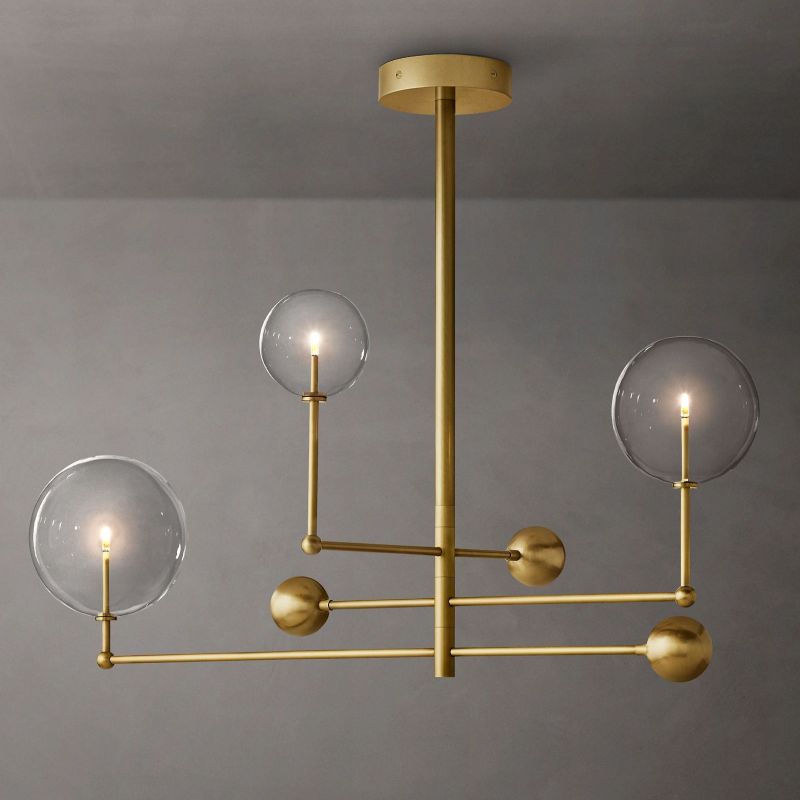 Glass Globe Mobile Three-arm Living Room Chandelier 46"