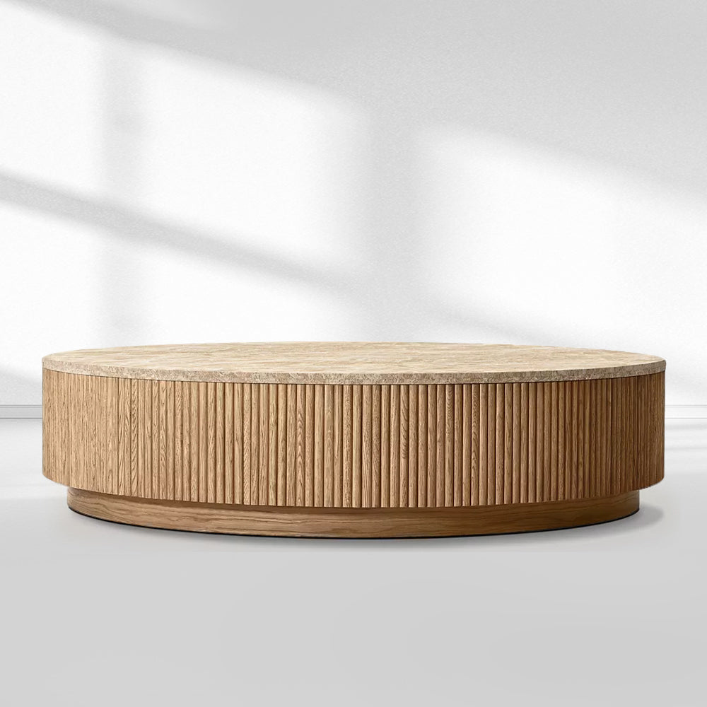 Holland Oak Wood & Stone Round Coffee Table