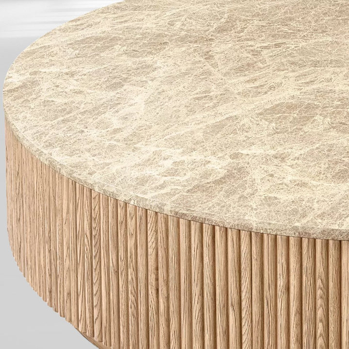 Holland Oak Wood & Stone Round Coffee Table