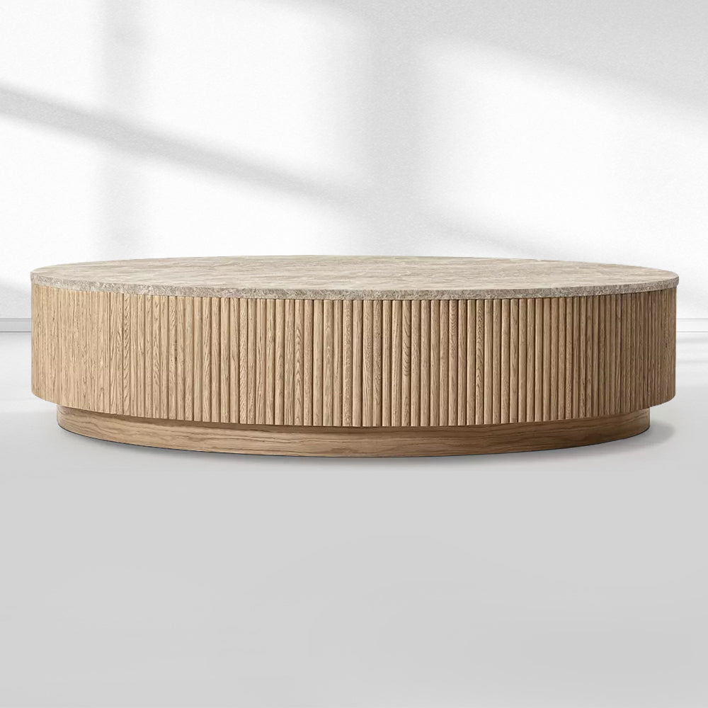 Holland Oak Wood & Stone Round Coffee Table