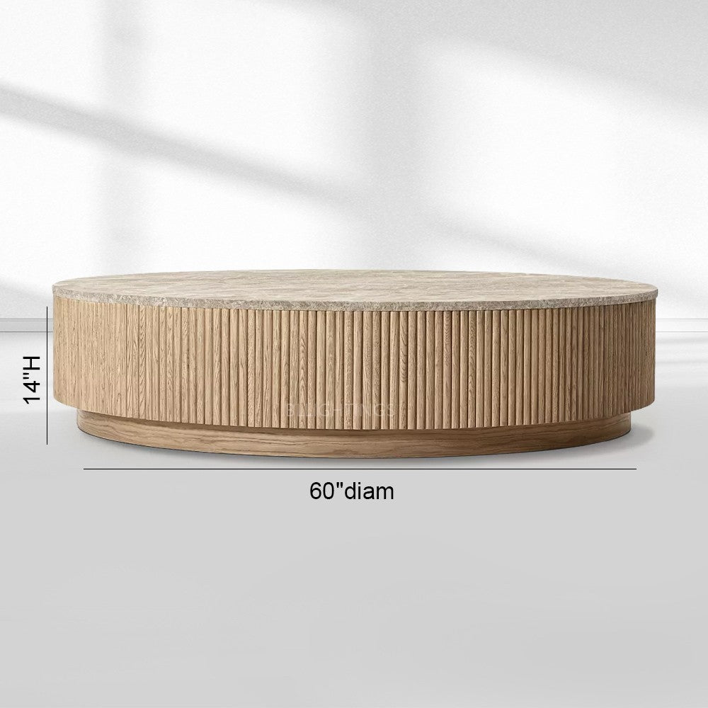 Holland Oak Wood & Stone Round Coffee Table