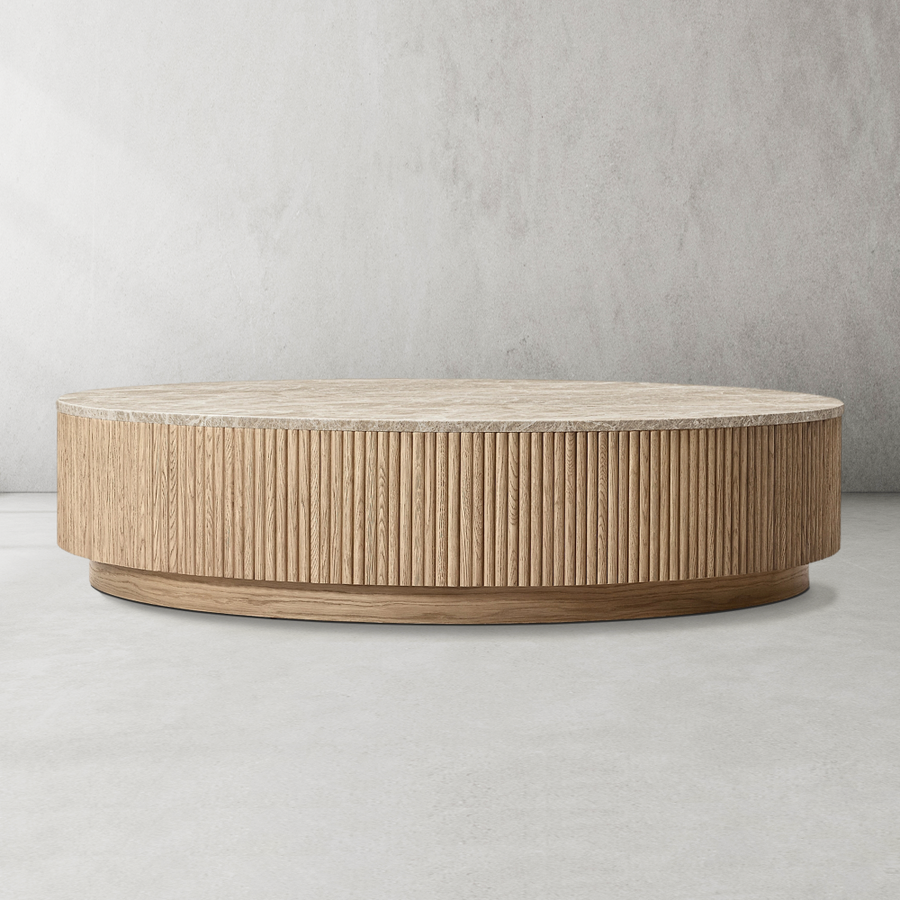 Holland Oak Wood & Stone Round Coffee Table