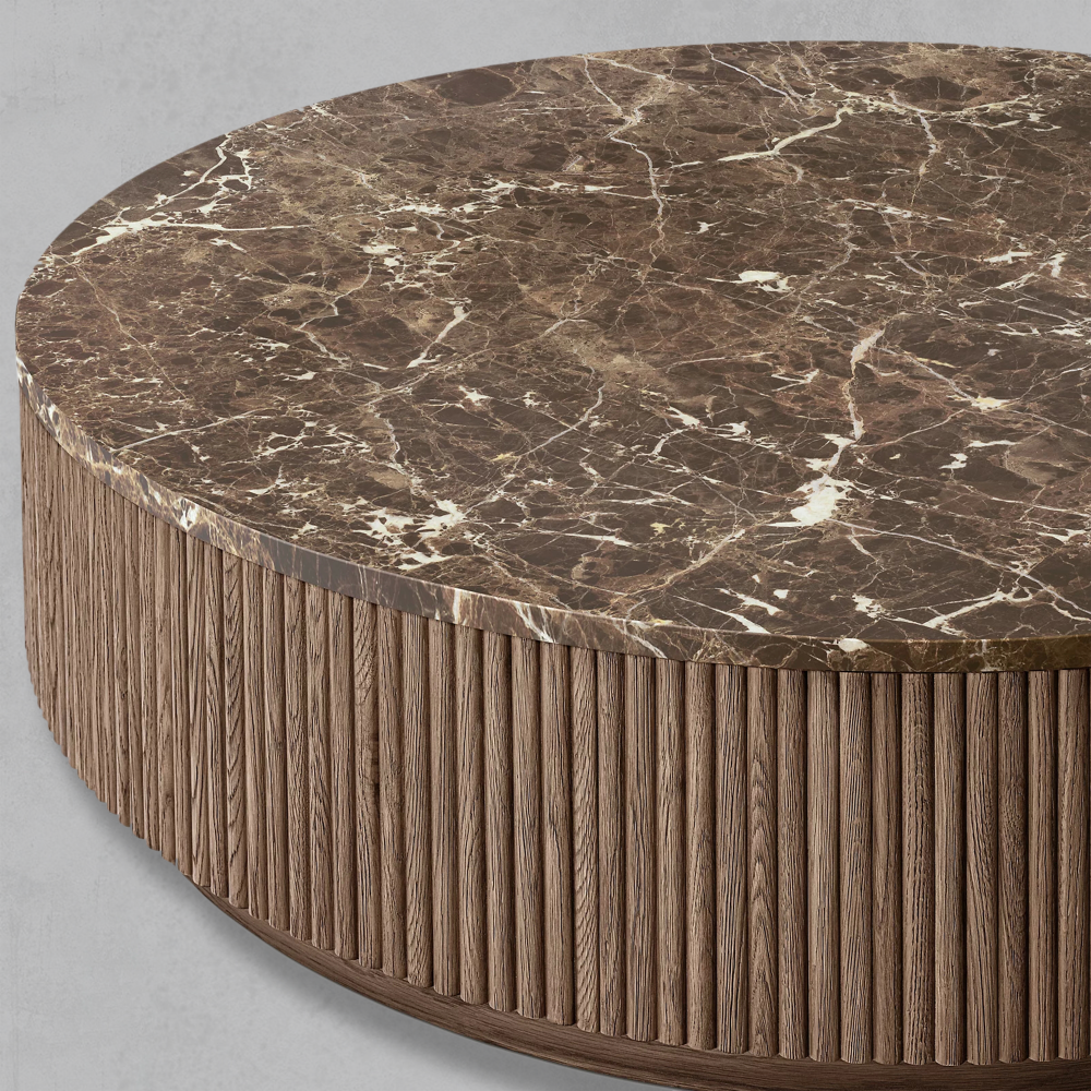 Holland Oak Wood & Stone Round Coffee Table