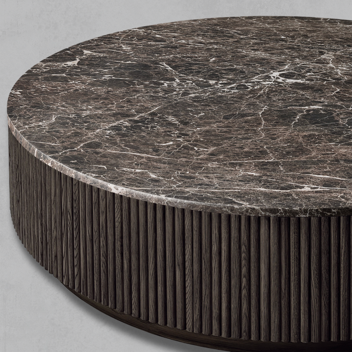 Holland Oak Wood & Stone Round Coffee Table