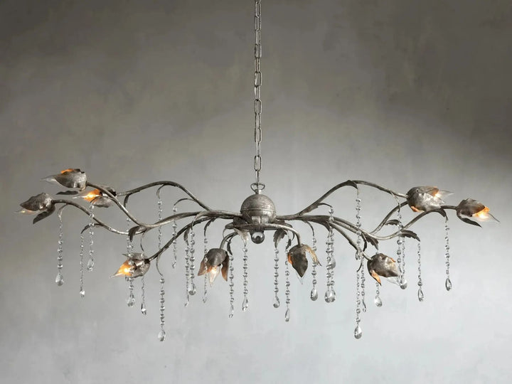 Kalie Crystal Rectangular Chandelier 52"- Silver