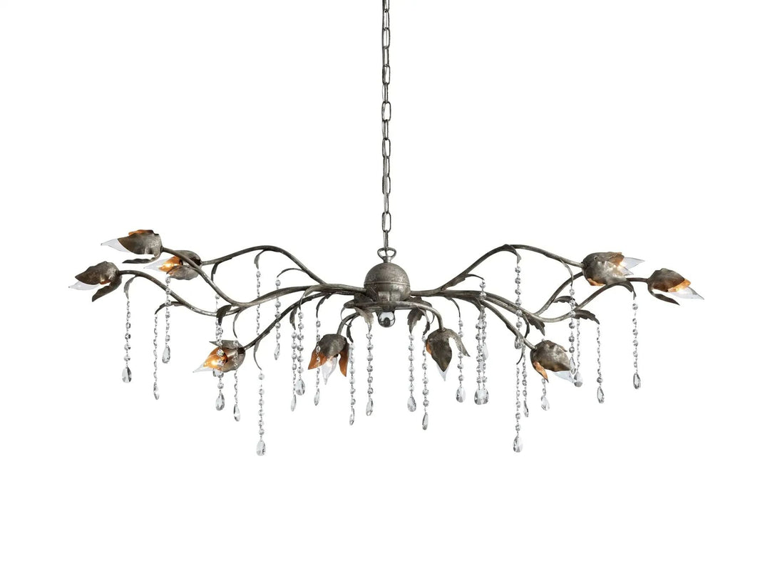 Kalie Crystal Rectangular Chandelier 52"- Silver