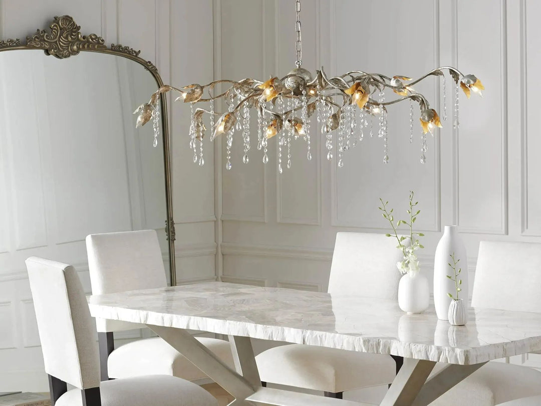 Kalie Crystal Rectangular Chandelier 61"  71“ - Silver