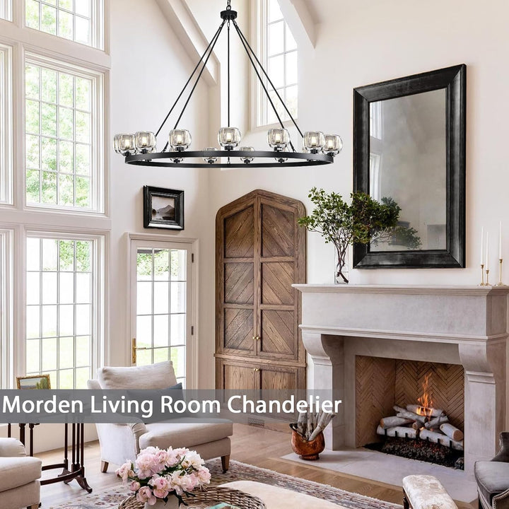 Wagon Wheel Glass Round Chandelier 24" 36" 48" 60"