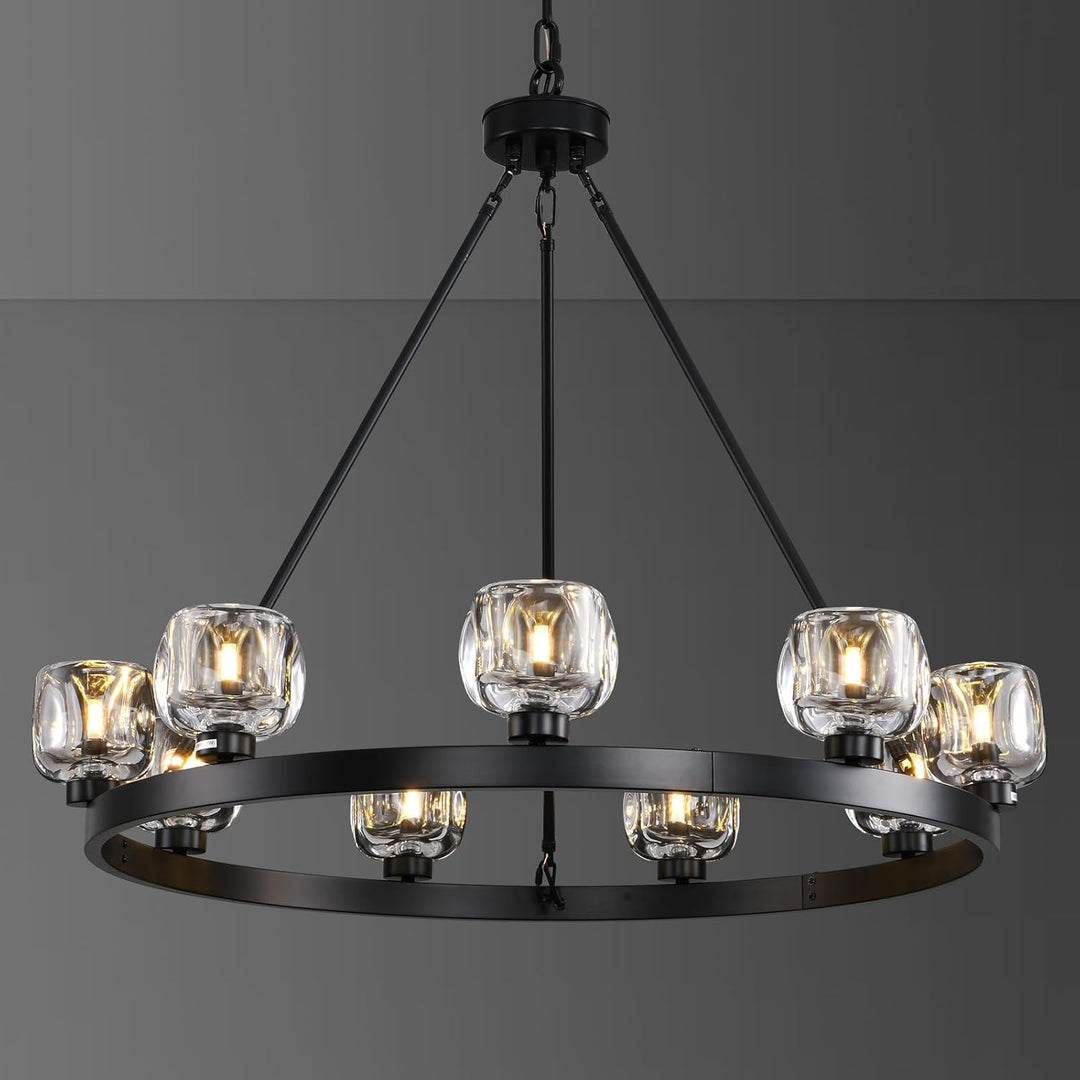 Wagon Wheel Glass Round Chandelier 24" 36" 48" 60"