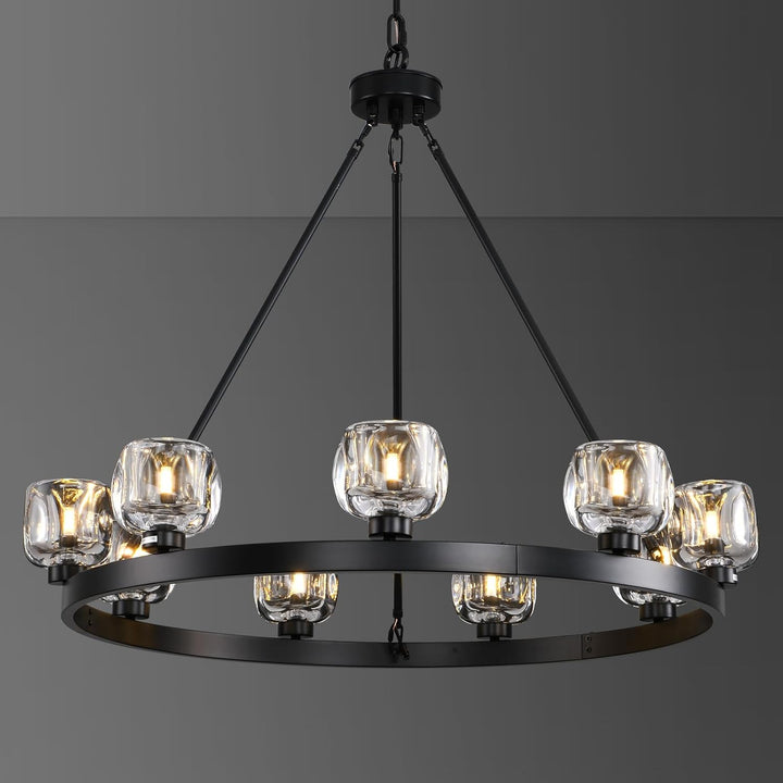 Wagon Wheel Glass Round Chandelier 24" 36" 48" 60"