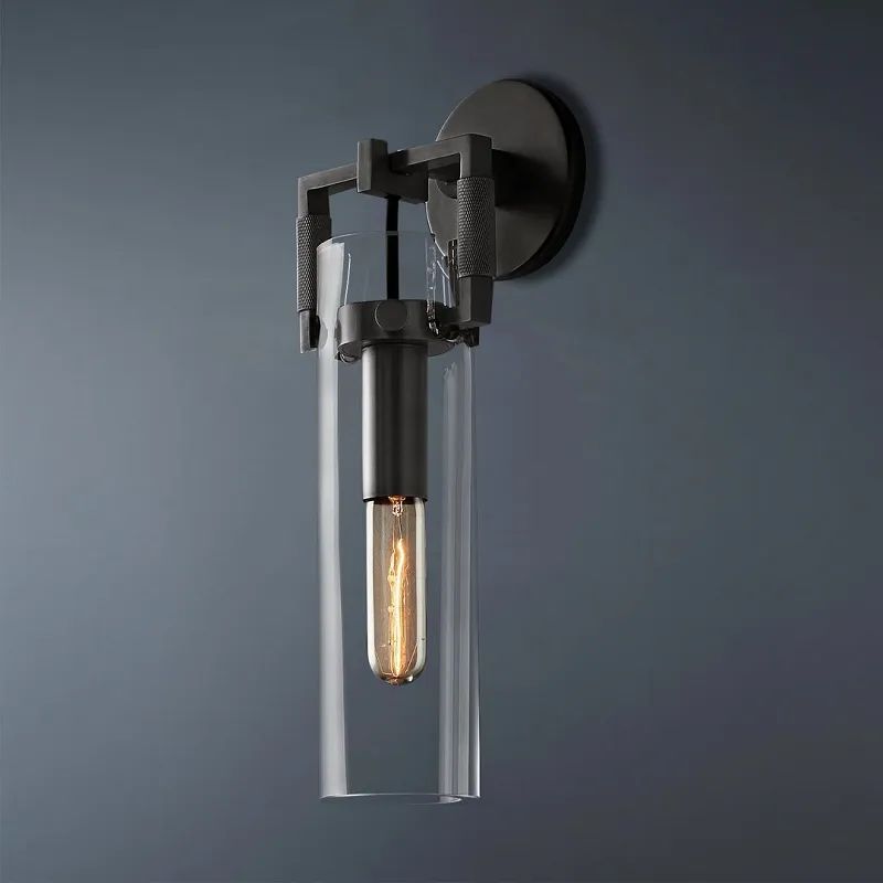 Mechanic Glass Cylinder Bedroom Wall Sconce 12''