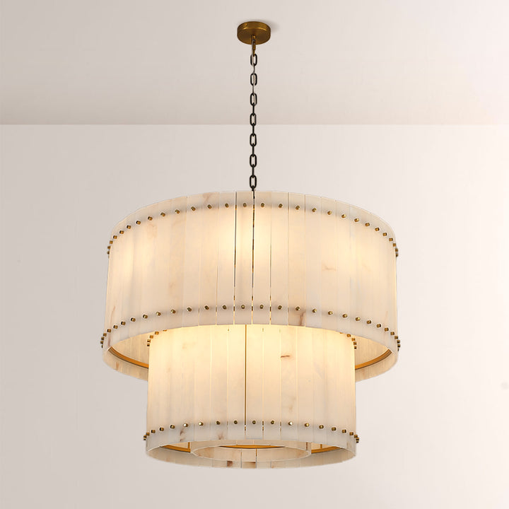 Mervin Alabaster Round Tiered Chandelier 37"