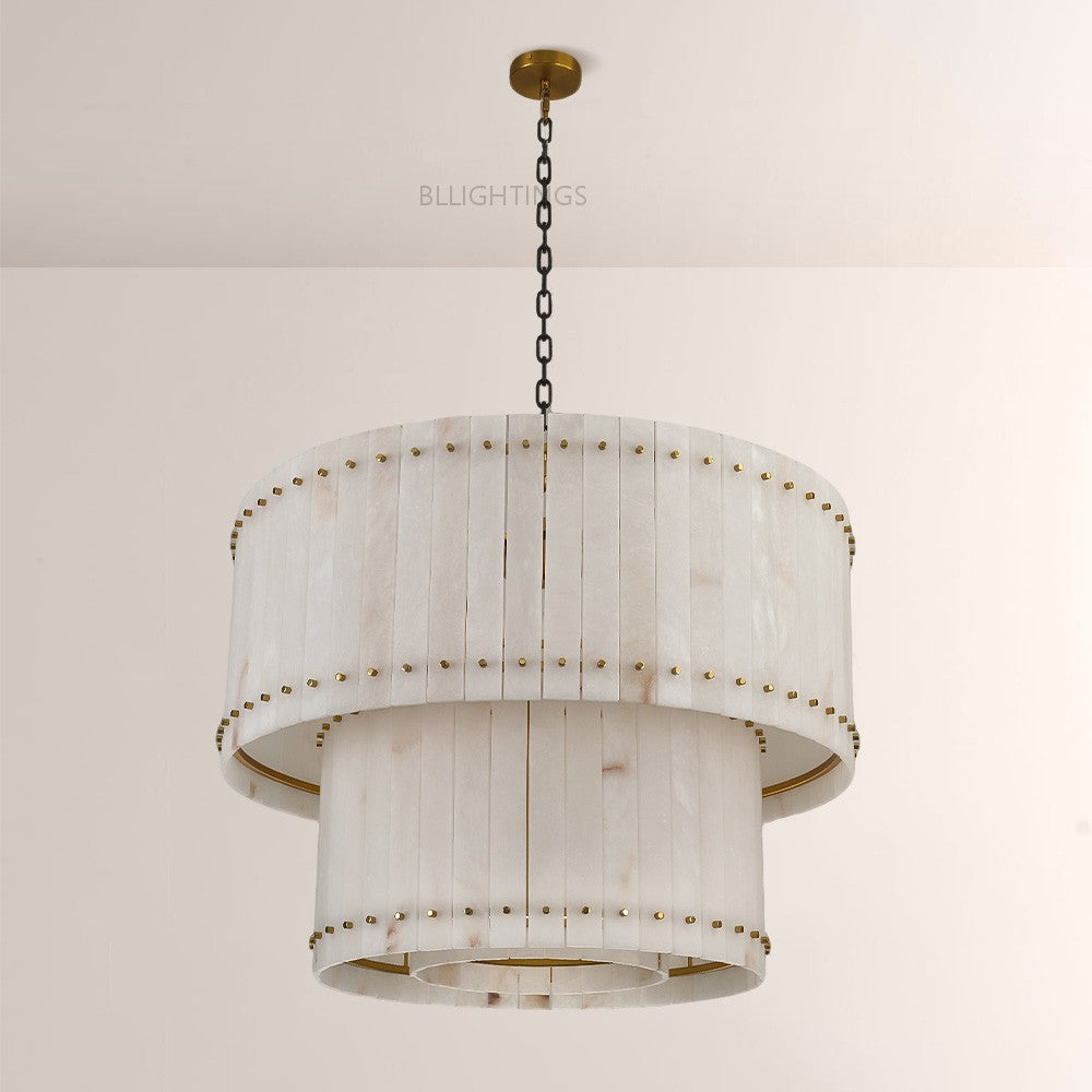 Mervin Alabaster Round Tiered Chandelier 37"
