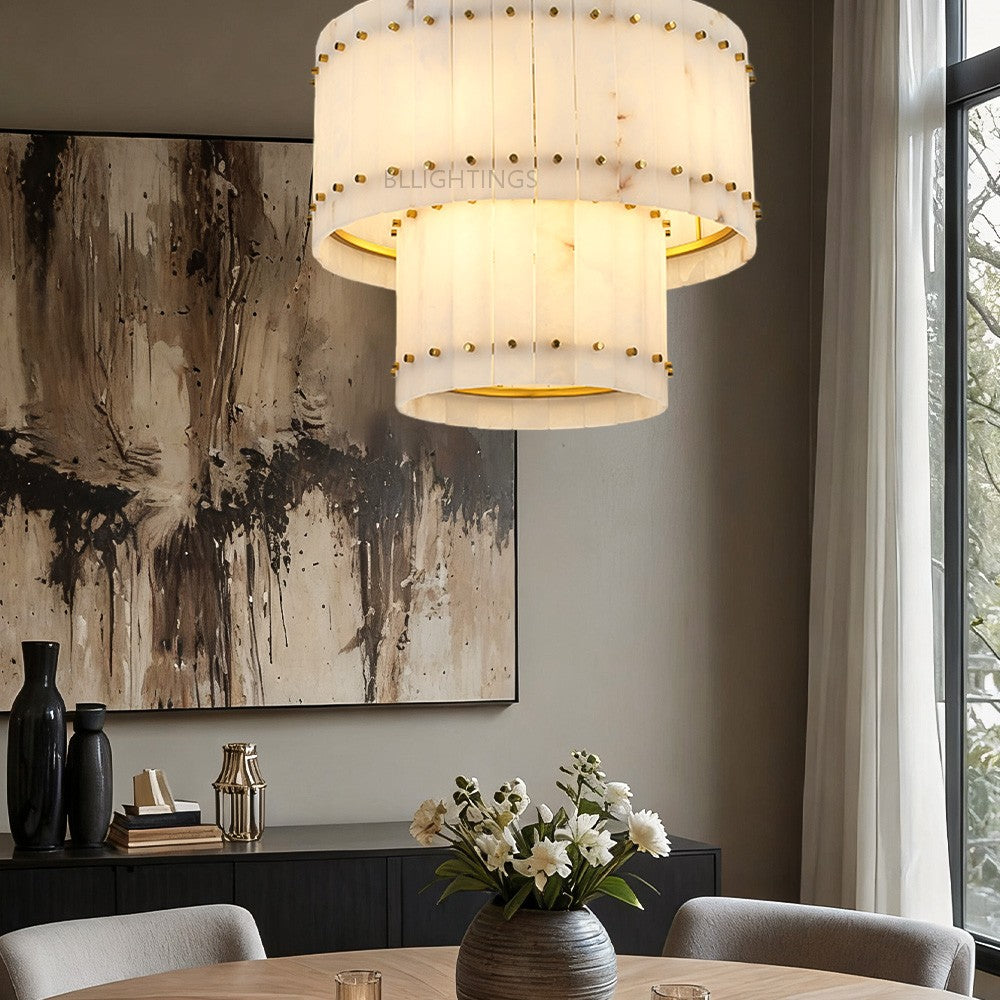 Mervin Alabaster Round Tiered Chandelier 37"