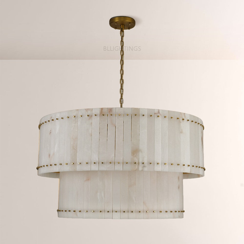 Mervin Alabaster Round Tiered Chandelier 60"