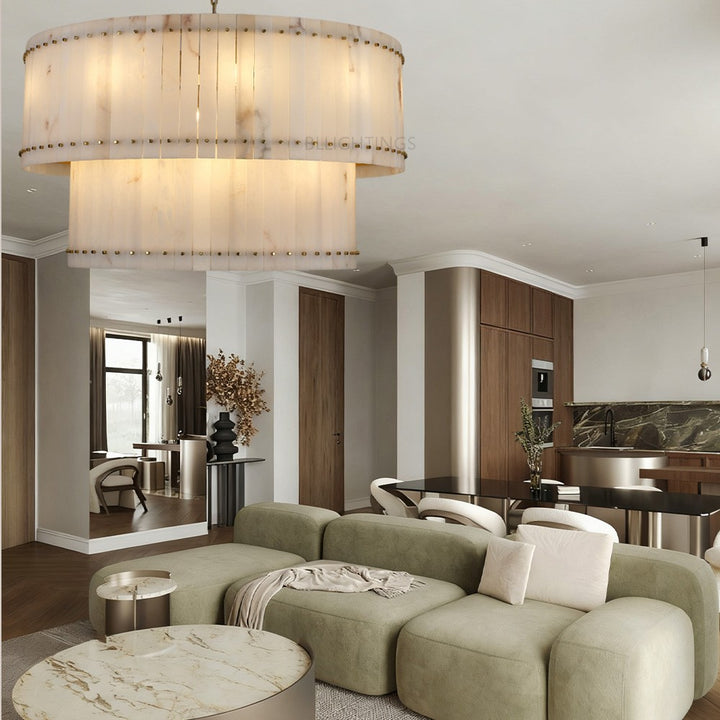 Mervin Alabaster Round Tiered Chandelier 60"