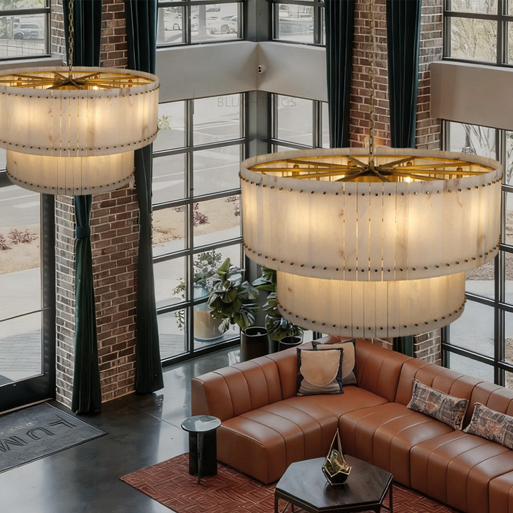 Mervin Alabaster Round Tiered Chandelier 60"