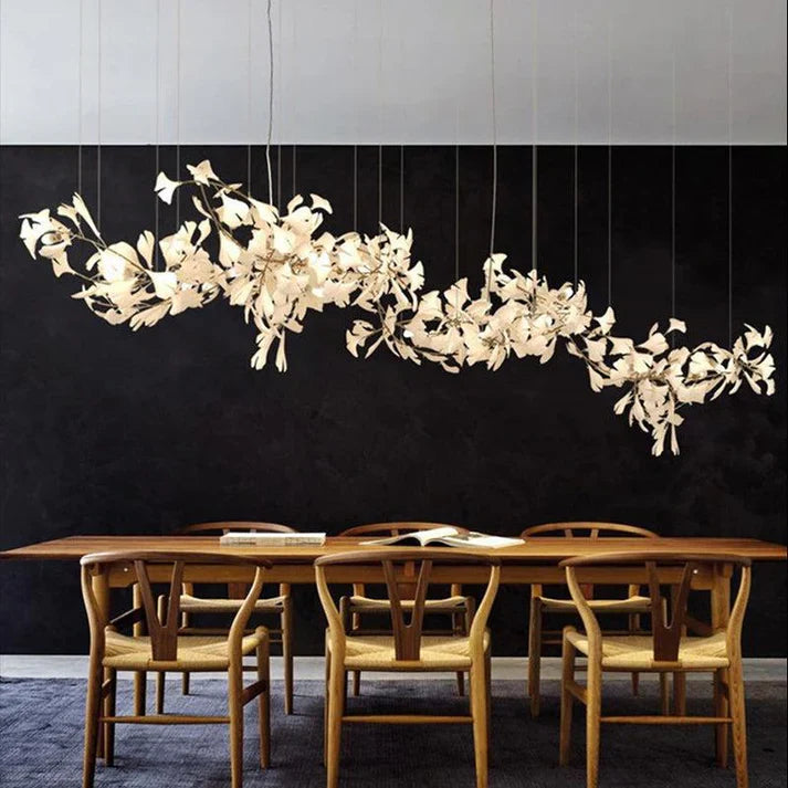 Modern Creative Ginkgo Ceramic Linear Chandelier
