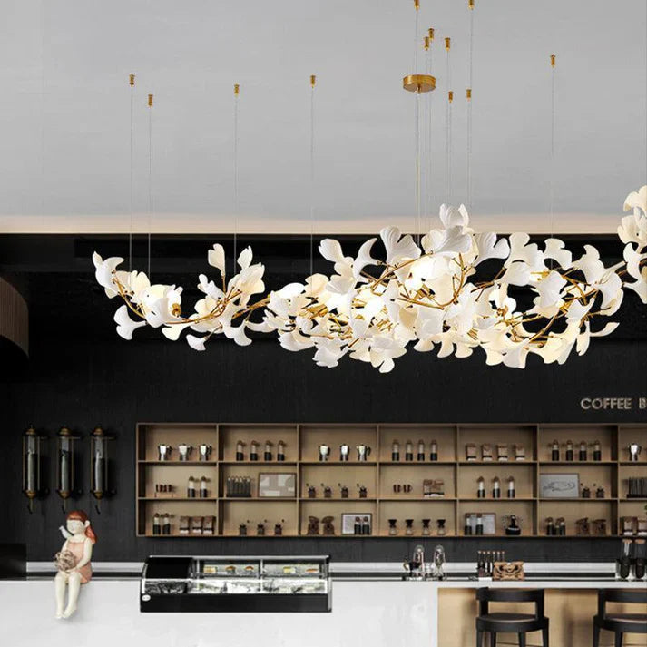 Modern Creative Ginkgo Ceramic Linear Chandelier