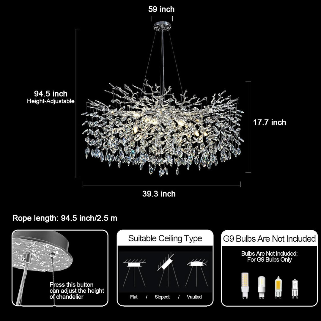Modern Crystal Tree Branch Round Chandelier for All Rooms 30" 40" 48"