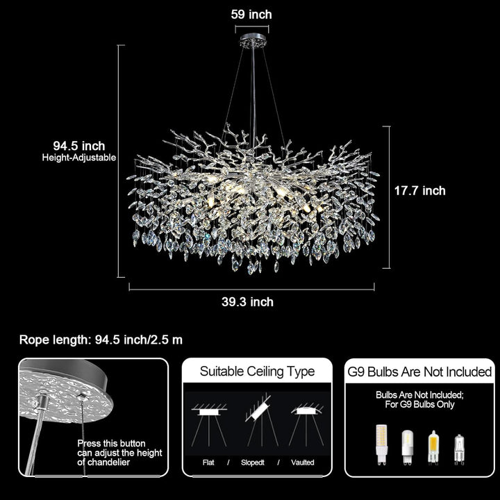 Modern Crystal Tree Branch Round Chandelier for All Rooms 30" 40" 48"